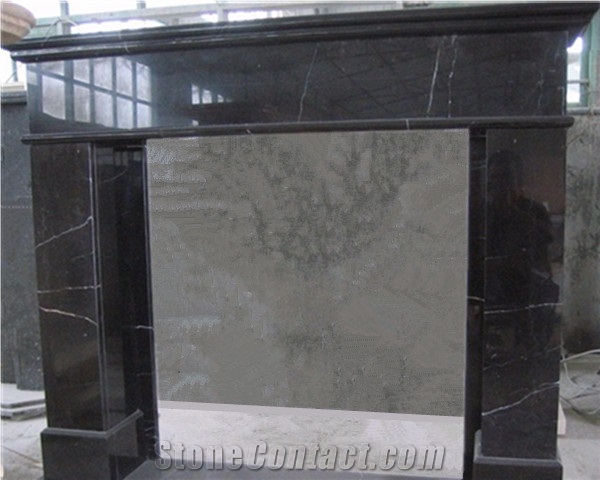 Black Marquina Fireplace Mantel, Fireplace Hearth, Fireplace Surround, Carved Stone Poruct for Inner Decoration