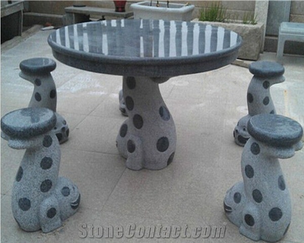 Cartoon Design White Granite Outdoor Garden Stone Round Tables and Animal Benches,Stone Table Sets