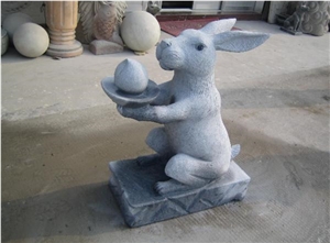 Carved Granite Rabbit, Animal Stone Sculpture, Light Grey Granite Natural China Rabbit Carving Handcrafts