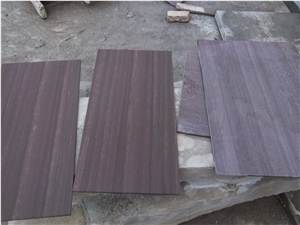 China Origin Purple Wood Grain Sandstone Tile, Lilac Color Wooden Grain Shandong Sandstone for Wall and Floor Covering, Exterior Interior Decoration Building Pattern