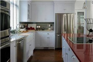 Crystal Red Quartz Kitchen Countertops, Quartz Surface, Quartz Stone Tops, Quartz Kitchen Island Tops