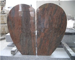 Indian Dakota Mahogany Double Half Heart Granite Monument, Family Tombstone, Double Half Heat Upright Headstone