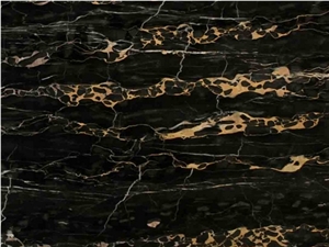 Portoro Gold Polished Marble Slab, China Nero Portoro Marble for Kitchen, Bathroom Background, Wall and Floor Tile