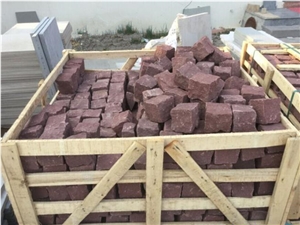 Red Sandstone Cube Stone, Red Color Paving Stone, Red Sandstone Cobble, Sandstone Setts, Natural Building Stone