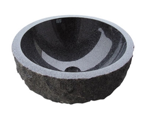 Stone Wash Bowl Inner Polished Outer Rock Pitch Granite Round Sinks, Stone Wash Basins