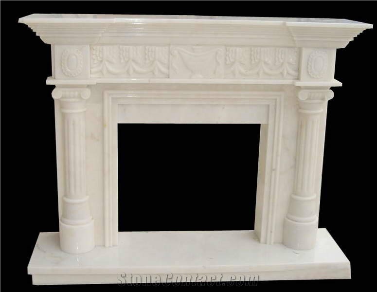 White Marble Fireplace Mantel, Natural Marble Fireplace for Inner Decoration, Marble Fireplace Mantel Surround with Polished Finishing
