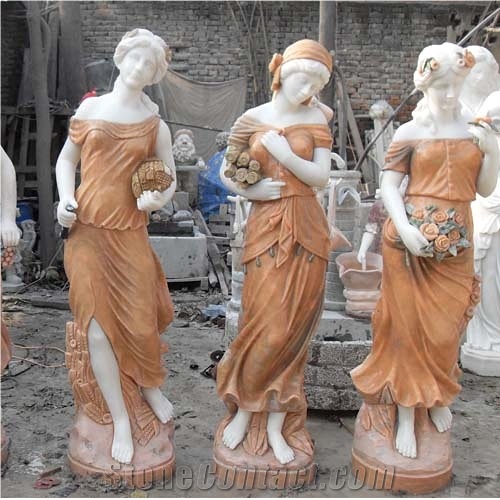 White Marble Human Garden Sculpture,Yellow Marble Handcarved Western Garden Sculptures