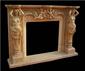 Yellow Marble Fireplace Mantel, Natural Marble Elegant Fireplace for Inner Decoration, Marble Fireplace Mantel Surround, Marble Furniture