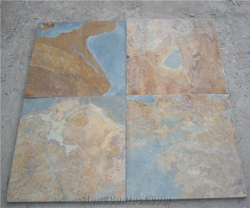 Yellow Rust Slate Tile, Rusty Slate Stone for Wall and Floor Covering, Walkway Pavers, Cultured Stone, Mosaic Pattern
