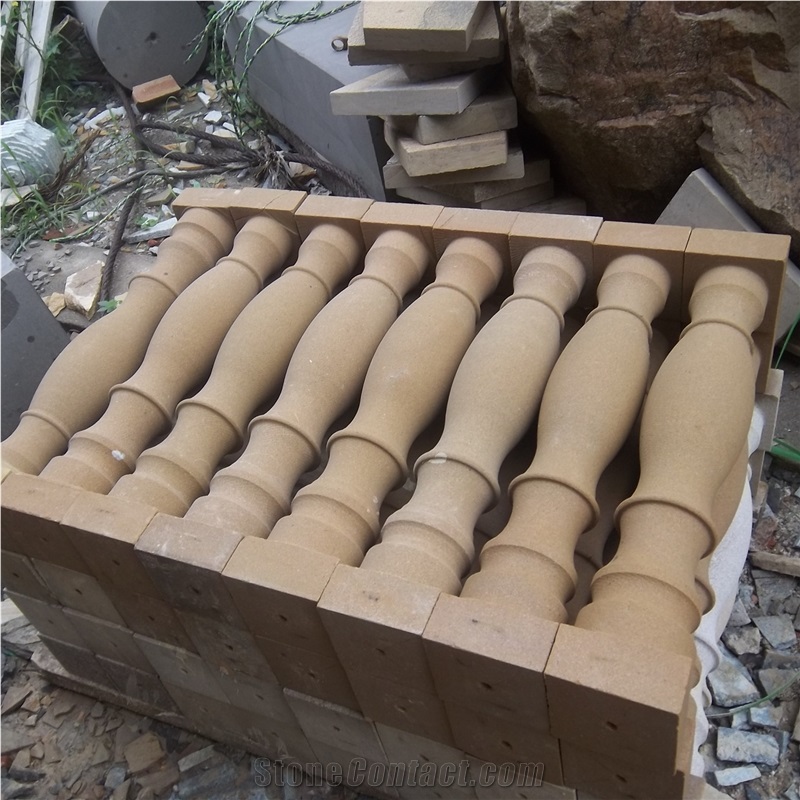 Yellow Sandstone Baluster, Sandstone Hand Drill, Exterior&Interior Sand Stone Railings, Natural Stone Balustrades