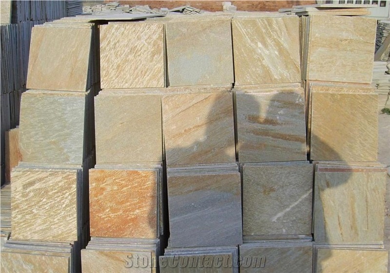 Yellow Wooden Grain Slate Tile, Wood Grain Slate Stone for Wall and Floor Covering, Walkway Pavers