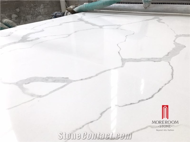 Marble Look Calacatta White Quartz Stone Slab