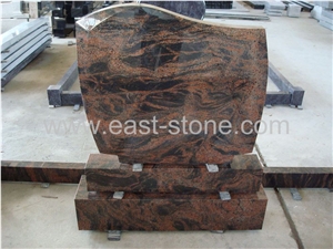 Himalayan Blue Granite Tombstone, Engraved Headstone, Cross Tombstones