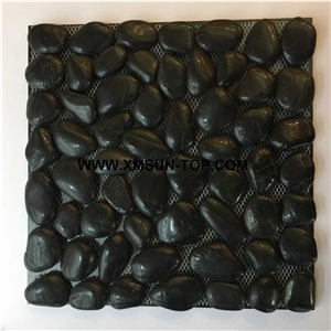 Black Pebble Mosaic/Natural River Stone Mosaic Wall Tiles/Washed Pebble Floor Tiles/Pebble Mosaic in Mesh/Dark Black Pebble Mosaic/Pebble Mosaic for Bathroom&Kitchen/Interior Decoration