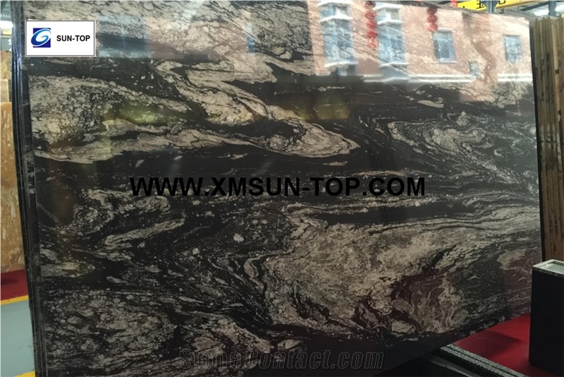 Black Wave Quartzite Slab&Tiles/Black Quartzite Flooring/Quartzite Wall Covering/Quartzite for Floor Covering&Wall Cladding/Interior Decoration/Luxury and Nice Book Matching Effect