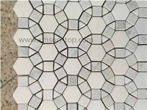 Carrara White Marble Mosaic/ Thassos White Stone Mosaic/Mixed Polished White Marble Mosaic