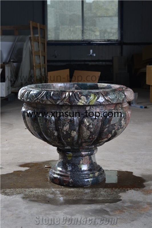 Chinese Colorful Granite Exterior Planters/ Flower Pot for Landscaping/Carving Outdoor Vase