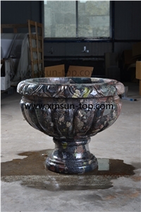 Chinese Colorful Granite Exterior Planters/ Flower Pot for Landscaping/Carving Outdoor Vase