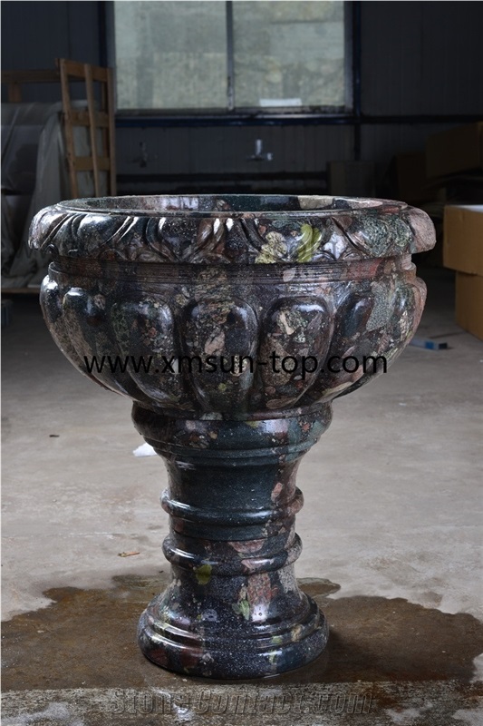 Chinese Colorful Granite Planter Flower Pots/ Stone Garden Vases/Flower Stand