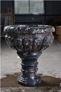 Chinese Colorful Granite Planter Flower Pots/ Stone Garden Vases/Flower Stand