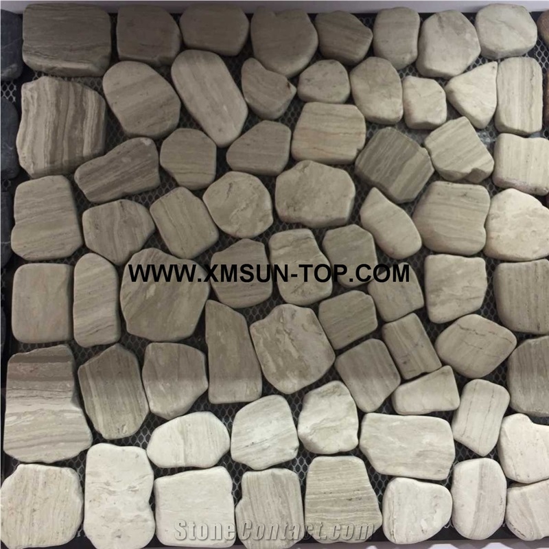 Grey Veins Sliced Pebble Mosaic Tile/Natural River Stone Mosaic for Wall Covering&Flooring/Pebble Mosaic in Mesh/Double Surface Cut Pebble Mosaic/Pebble Mosaic for Bathroom&Kitchen