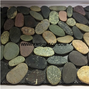 Miexd Color Sliced Pebble Mosaic Tile/Natural River Stone Mosaic for Wall Covering&Flooring/Pebble Mosaic in Mesh/Double Surface Cut Pebble Mosaic/Pebble Mosaic for Bathroom&Kitchen
