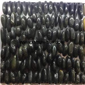 Polished Black Standing Pebble Mosaic Tile /Natural River Stone Mosaic for Wall Coveing&Flooring/Pebble Mosaic in Mesh/Stacked Pebble Mosaic/Pebble Mosaic for Bathroom&Kitchen/Interior Decoration