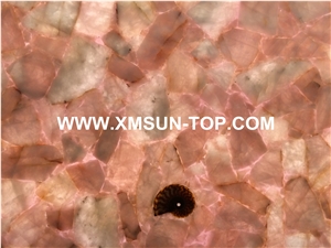 Polished Light Pink Crystal Semiprecious Stone Slab/Luxury Pink Semi-Precious Stone Slab&Tile&Customized/Gemstone Slabs/Semi-Precious Stone Panel/Interior Decoration/Precious Stone Slabs