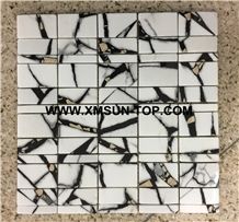 Polished Marble Linear Strips Mosaic/White and Black Mosaic/Stone Mosaic Patterns/Wall Mosaic/Floor Mosaic/Interior Decoration/Customized Mosaic Tile/Mosaic Tile for Bathroom&Kitchen&Hotel Decoration