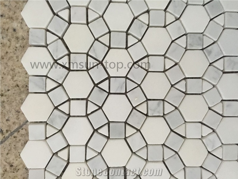 Polished Mixed Marble Irregular Mosaic/White Thassos Marble& Bianco Carrara Marble Mosaic/Wall Mosaic/Floor Mosaic/Interior Decoration/Customized Mosaic Tile/Mosaic Tile for Bathroom&Kitchen&Hotel