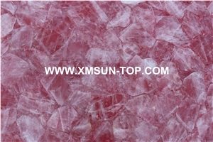 Polished Pink Crystal Semiprecious Stone Slab/Luxury Pink Semi-Precious Stone Slab&Tile&Customized/Gemstone Slabs for Wall Cladding&Flooring/Semi-Precious Stone Panel/Interior Decoration