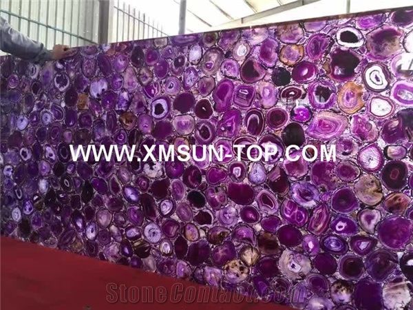 Purple Agate Semiprecious Stone Slabs&Tiles&Customized/Violet Gemstone for Wall Covering&Flooring/Lilac Semi Precious Stone Panels/Violet Precious Stone/Semi-Precious Stone for Hotel&Villa Decoration