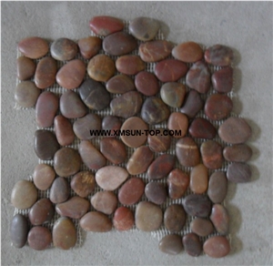 Red Pebble Mosaic/Natural River Stone Mosaic Wall Tiles/Washed Pebble Floor Tiles/Flat Pebble Mosaic in Mesh/Dark Red Pebble Mosaic/Pebble Mosaic for Bathroom&Kitchen/Interior Decoration