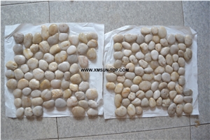 White Pebble Mosaic/Natural River Stone Mosaic Wall Tiles/Washed Pebble Floor Tiles/Flat Pebble Mosaic in Mesh/White Pebble Mosaic/Pebble Mosaic for Bathroom&Kitchen/Interior Decoration