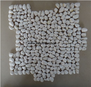 White Pebble Mosaic/Natural River Stone Mosaic Wall Tiles/Washed Pebble Floor Tiles/Pebble Mosaic in Mesh/White Pebble Mosaic/Pebble Mosaic for Bathroom&Kitchen/Interior Decoration