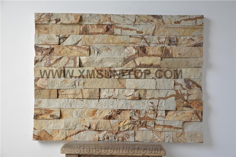 Wood Grain Sandstone Cultured Stone/Wooden Veins Ledge Stone/Sandstone Stacked Stone/Sandstone Stackstone/Sandstone Wall Panels/Sandstone Thin Stone Veneer/Exterior Decoration/Feature Wall Tiles