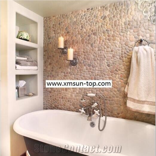 Yellow Pebble Mosaic/Natural River Stone Mosaic Wall Tiles/Washed Pebble Floor Tiles/Flat Pebble Mosaic in Mesh/Yellow Pebble Mosaic/Pebble Mosaic for Bathroom&Kitchen/Interior Decoration