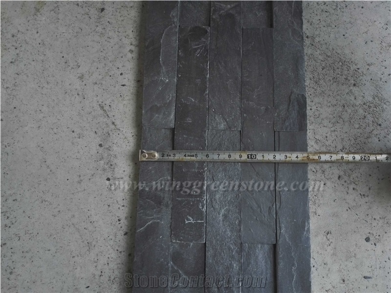 Cheap Black Slate Culture Stone/Stacked Stones/Veneer Stones Panel for Exterior Decoration and Wall Cladding, Winggreen Stone