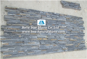 Black Mixed Multicolor Riven Slate Cemented Mini Stacked Stone,Slate Slim Stone Cladding,Natural Culture Stone Back with Cement,Charcoal Grey Mixed Rusty Slate Ledgestone,Stone Panels,Stone Veneer