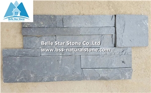 Black Riven Slate Ledge Stone, S Cut Stone Cladding, Split Face Slate Culture Stone,18X35 Black Slate Thin Stone Veneer,Charcoal Grey Slate Stacked Stone,Natural Stone Wall Panel,China Black Slate
