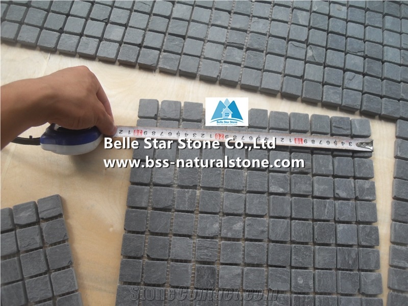 Black Riven Slate Mosaic,Slate Stone Wall Mosaic,Charcoal Split Face Slate Mosaic Pattern,Carbon Black Slate Floor Mosaic,Natural Stone Mosaic Tiles,Interior Wall Tile Mosaic,Black Mosaic Wall Stone