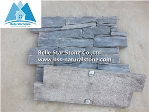Black Slate Stacked Stone,Charcoal Grey Slate Z Clad Stone Cladding,Natural Cemented Ledgestone Panels,Outdoor Carbon Black Culture Stone Veneer,Real Stone Panel