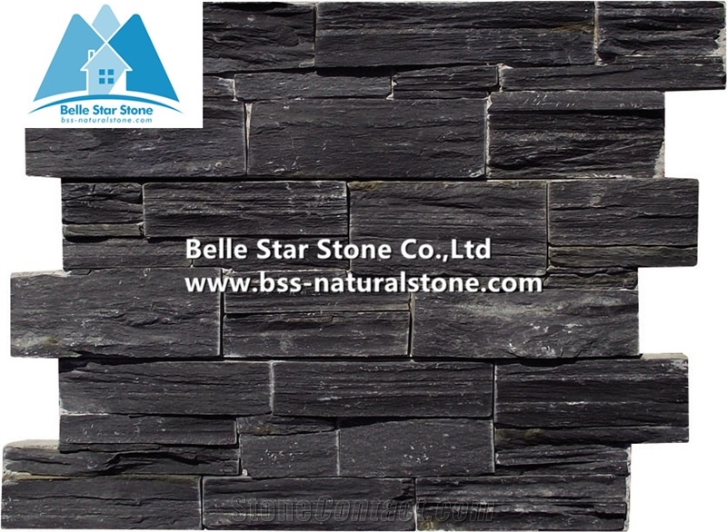 Black Slate Stacked Stone,Charcoal Grey Slate Z Clad Stone Cladding,Natural Cemented Ledgestone Panels,Outdoor Carbon Black Culture Stone Veneer,Real Stone Panel