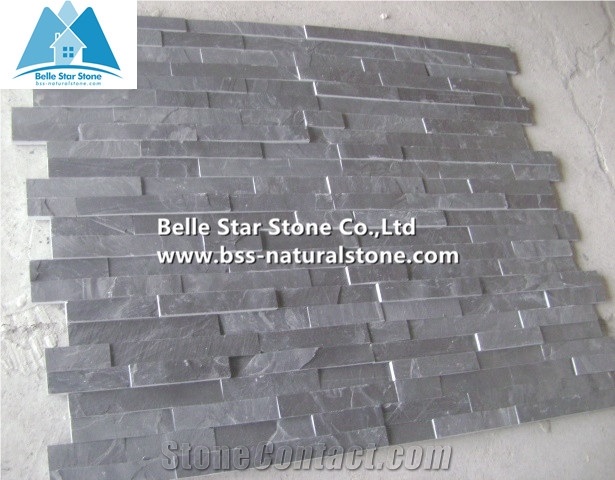 Black Split Face Slate Ledgerstone Panels,Charcoal Grey Slate Thin Stone Veneer,Carbon Black Slate Stacked Stone,Cheap Price Natural Z Clad Stone Cladding,Outdoor Wall Panel