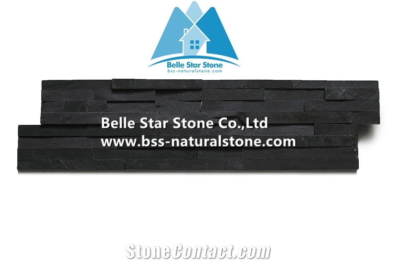 Black Split Face Slate Mini Stacked Stone,Charcoal Grey Slate Ledgestone,Carbon Black 8 Layers Sclad Stone Cladding,Natural Thin Stone Veneer For Wall Cladding,3D Slate Stone Panel,Landscaping Stone