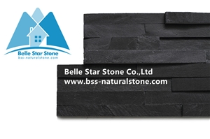 Black Split Face Slate Mini Stacked Stone,Charcoal Grey Slate Ledgestone,Carbon Black 8 Layers Sclad Stone Cladding,Natural Thin Stone Veneer For Wall Cladding,3D Slate Stone Panel,Landscaping Stone