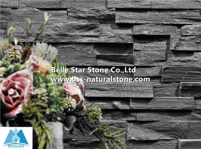 Black Split Face Slate Stacked Stone,Charcoal Grey Culture Stone,Carbon Black Slate Stone Cladding,Natural Stone Veneer,Fireplace Wall Ledger Panels,Slate Stone Facade,Exterior Stone Wall Panels