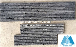 Charcoal Grey Slate Mini Stacked Stone,Black Slate Waterfall Shape Ledgestone,Carbon Black Slate Culture Stone,Black Stone Panel for Landscaping Wall Decoration,Natural Stone Cladding