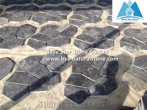 China Black Riven Slate Meshed Flagstone,Charcoal Grey Slate Flagstone ...