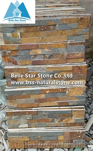 China Multicolor Riven Slate Thin Stone Veneer,Rusty Split Face Slate Ledgestone,Copper Rust Slate Culture Stone,Natural Z Clad Stone Cladding,Sunset Slate Stacked Stone,Autumn Rose Slate Stone Panel
